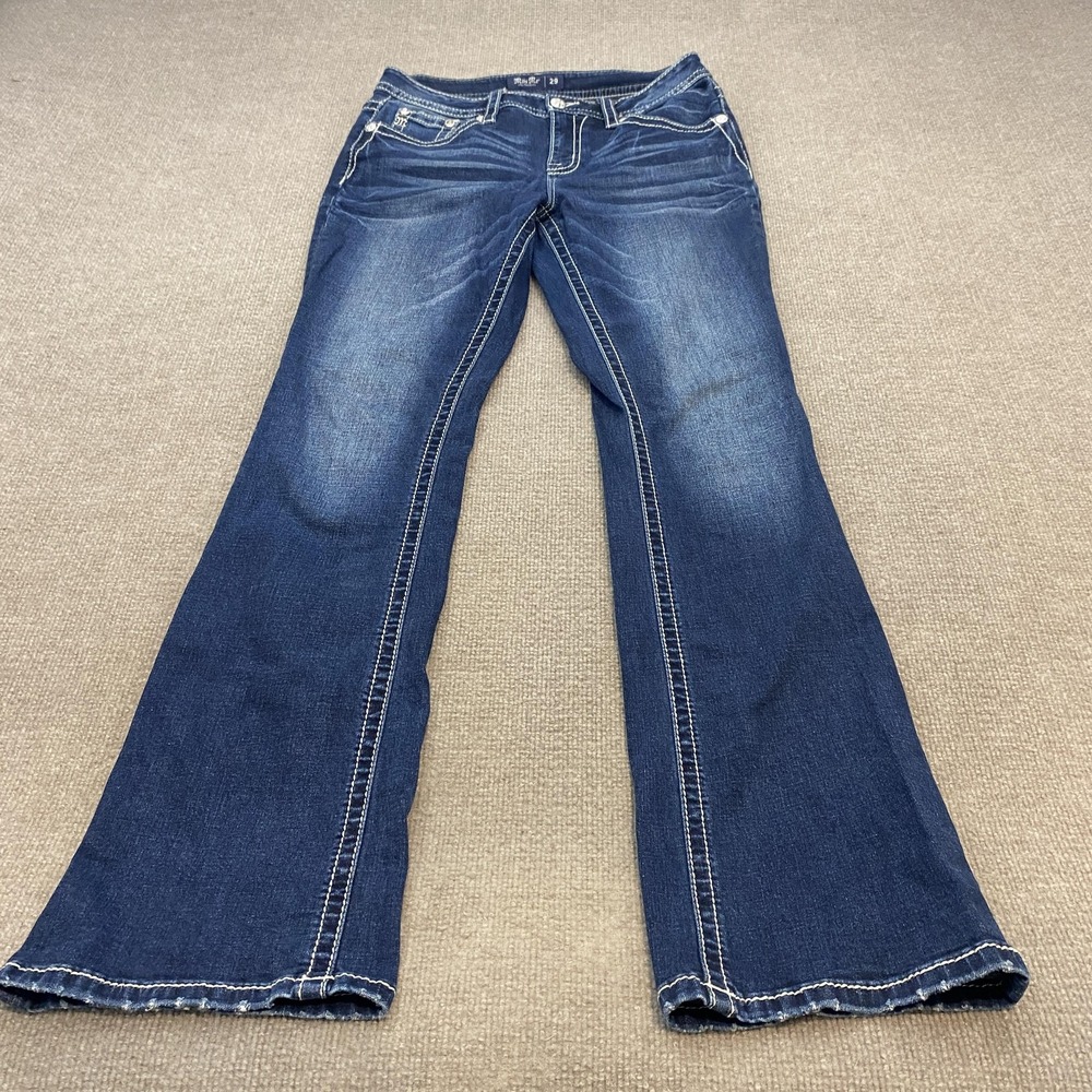 Miss Me Bootcut Jeans Womens 29 Blue Med Wash Mid Rise Stretch Embellished Denim